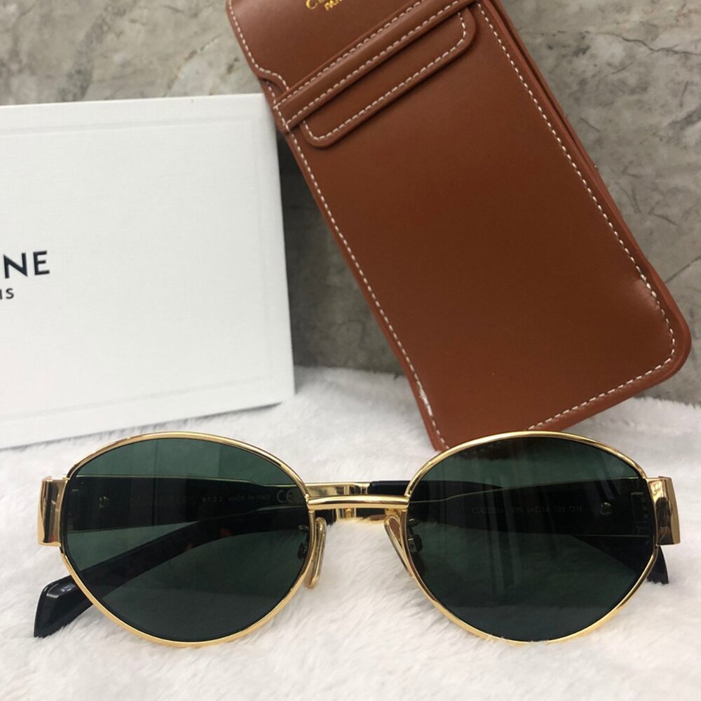 Celine Triomphe Gold Metal Sunglasses with Green Lenses - Picture 4 of 6